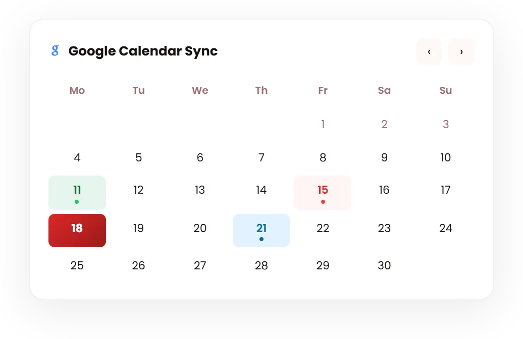 Google Calendar month view with booked appointments