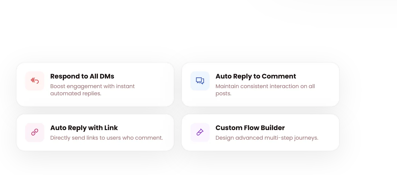 Automation templates for DM replies, comment replies, links and custom flows